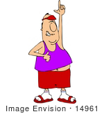 #14961 Man In Shorts And A Tank Top His Finger In The Air Clipart