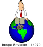 #14972 Successful Business Man Sitting On Top Of The World Clipart