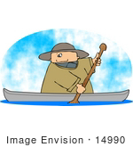#14990 Caucasian Man Canoeing Clipart
