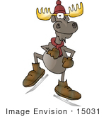 #15031 Ice Skating Moose With A Hat And Scarf Clipart