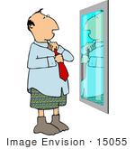 #15055 Caucasian Business Man In Front Of A Mirror Getting Dressed Clipart