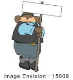 #15809 Cowboy Man Holding A Blank Sign Clipart