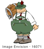 #16071 Oktoberfest Man Carrying A Wooden Barrel Beer Keg Clipart