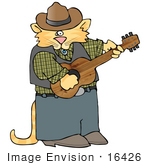 #16426 Orange Cowboy Cat Playing Country Music With A Guitar Clipart