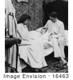 #16463 Picture of Mother and Father Parents Sitting on a Bed With Their Baby by JVPD