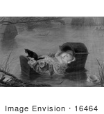#16464 Picture Of A Baby And Cat In A Cradle Floating On Water During A Flood