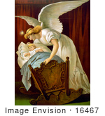 #16467 Picture of an Angel Rocking a Baby Cradle by JVPD