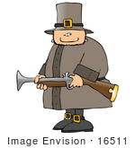#16511 Pilgrim Man In Costume With A Blunderbuss Gun Clipart