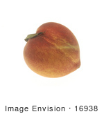 #16938 Picture Of One Whole Peach Fruit With Part Of A Leaf