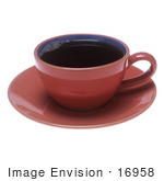 #16958 Picture Of A Pink Cup Of Black Coffee On A Saucer Plate