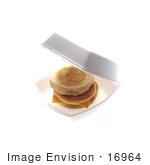 #16964 Picture Of A Ham Egg And Cheddar Cheese Muffin In A Container Breakfast To Go