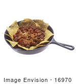 #16970 Picture Of An Order Of Mexican Style Nachos In A Pan Over A White Background