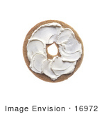 #16972 Picture Of Half Of A Bagel With Plain Cream Cheese Spread On Top