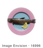 #16996 Picture Of A Whole And Cooked Trout Fish Garnished With Lemon Slices On A Plate