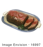 #16997 Picture Of A Meatloaf With Two Slices Cut Garnished With A Red Sauce
