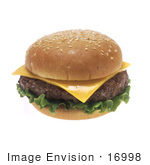 #16998 Picture of a Classic American Fast Food Cheeseburger With Lettuce on a Sesame Seed Bun by JVPD