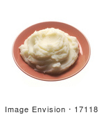 #17118 Picture Of A Pile Of Plain Mashed Or Smashed Potatoes On A Pink Plate