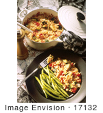 #17132 Picture Of A Chicken And Rice Casserole Dinner Served With Green Beans