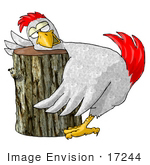 #17244 Chicken Resting His Head On A Wooden Log Chopping Block Clipart