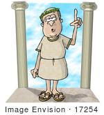 #17254 Ancient Roman Greek Philosopher Man By Columns Clipart