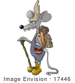 #17446 Rat With A Backpack Hat Boots And Walking Stick Clipart