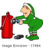 #17464 Santa’S Little Helper Elf Assembling A Red Wagon Clipart