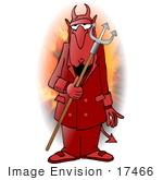 #17466 Devil In A Red Suit Holding A Pitchfork Clipart