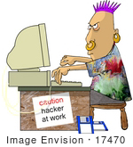 #17470 Caucasian Punk Man Internet Computer Hacking Clipart