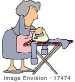 #17474 Senior Woman Ironing A Shirt Clipart