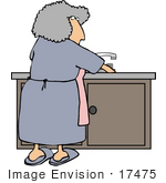 #17475 Senior Woman Washing Dishes At A Kitchen Sink Clipart