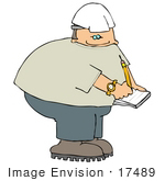#17489 Worker Man In A Hardhat Writing Notes Clipart