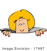 #17497 Blond Woman Peeking From A Manhole Clipart