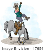 #17654 Cowboy Man Being Bucked Off Of A Bronco Horse In A Rodeo Clipart