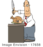 #17658 Man In A Kitchen About To Cut A Thanksgiving Holiday Turkey Clipart