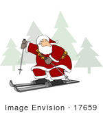 #17659 Santa Claus Skiing Near Trees Clipart