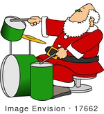 #17662 Santa Claus Drumming A Green Set Of Drums Clipart