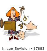 #17683 Hypnotist Woman Swinging A Pocket Watch Over A Client Who Is Suspended In Mid Air Clipart