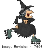 #17696 Warty Old Halloween Witch Roller Skating Clipart