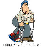 #17701 Injured Man With His Leg In A Splint Walking With Crutches Clipart