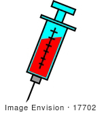 #17702 Needle And Syringe With Red Medicine Or Blood Clipart