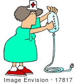 #17817 Female Nurse In A Green Uniform Preparing Intravenous Drip (Iv) Medicine For A Patient In A Hospital Clipart