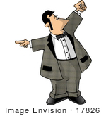 #17826 Waiter Man Calling To Customers And Pointing Them To Their Table In A Restaurant Clipart