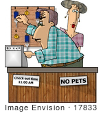 #17833 Man And Woman Working In A Hotel Office Getting Keys For Customers Clipart