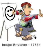 #17834 Artist Man Painting A Smiley Face And Giving The Thumbs Up Clipart