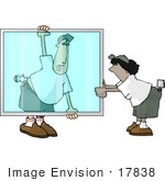#17838 Two Glazier Glass Employees Working Clipart