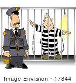 #17844 Prison Guard Standing By A Prison Cell With An Inmate Clipart