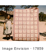 #17859 Photo Of A Woman Standing Beside A State Quilt That She Made