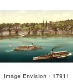 #17911 Picture of Steamships Passing in Front of the Village of Lucerne, Switzerland by JVPD