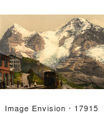 #17915 Picture Of The Wengern Alp Railroad Train Station With Eiger And Monch Mountain Switzerland