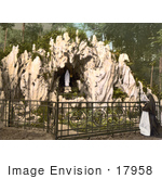 #17958 Picture Of A Nun At Lourdes Grotto At The Nunnery Of Ingenbohl Switzerland